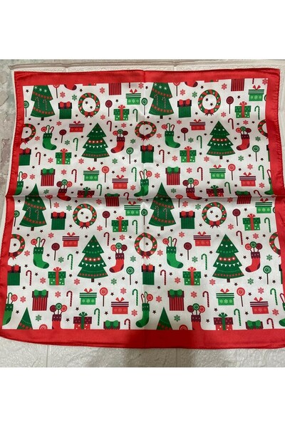 sema aksesuar New Year's Patterned Scarf - Christmas Pine Tree Gift Box Patterns - Gift