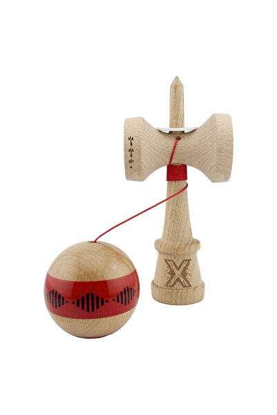 OEM Kendama originala profesionala lemn, cupe mari King Size V3, super sticky, 18 cm, rosu/maro