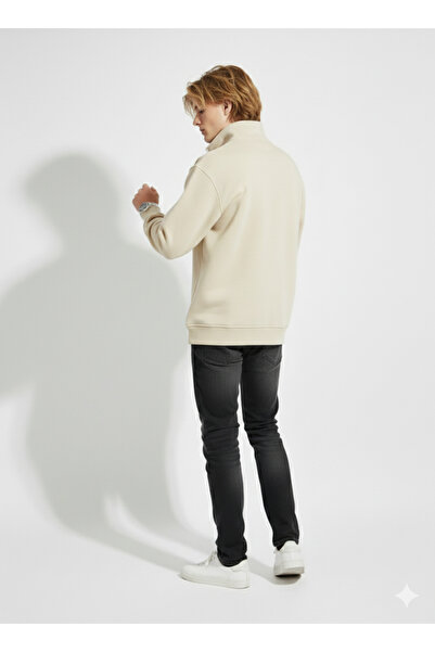 ribana Unisex Regular Double Yarn Soft Textured Buttoned Sweatshirt