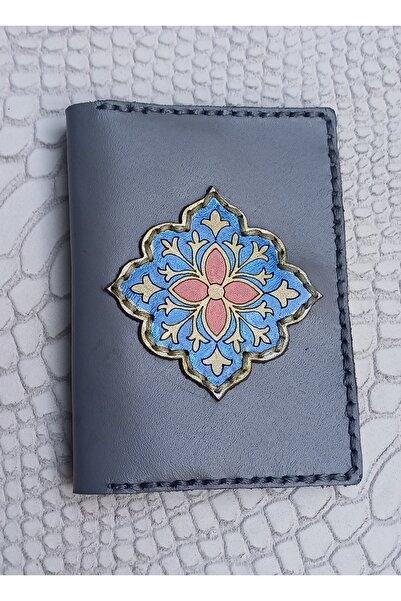 Durush Collection Design Real Leather Gray Hand Embroidered Card Holder