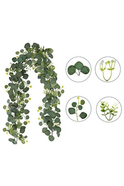 Kardett Ghirlandă artificială de eucalipt cu flori albe 180 cm - Nuntă, Botez, Evenimente și Decorațiuni Interioare