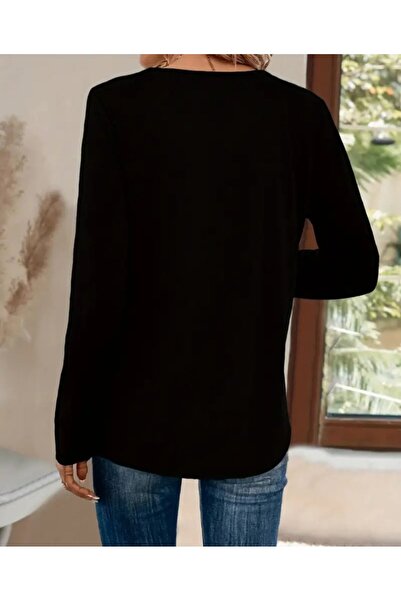 Meleners Women's Long Sleeve V Sequin Collar Viscose Blouse