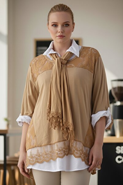 Chiccy Ιταλικό Σετ Τριών Πουκάμισων και Κασκόλ με Γαλακτώδη Καφέ Δαντέλα Casual Πλεκτό Μπλούζα 68 65