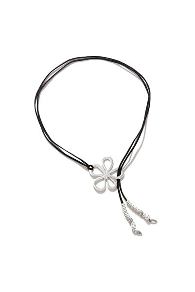 OEM - Colier de damă din piele naturală cu pandantiv cu frunză, lungime regla...