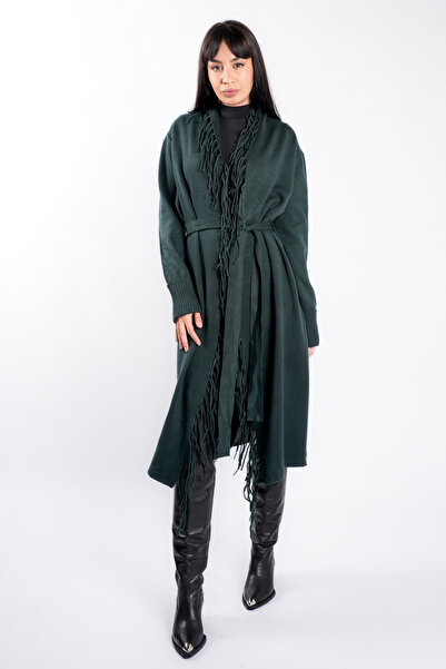 monarh Green modal cardigan with fringes and drawstring