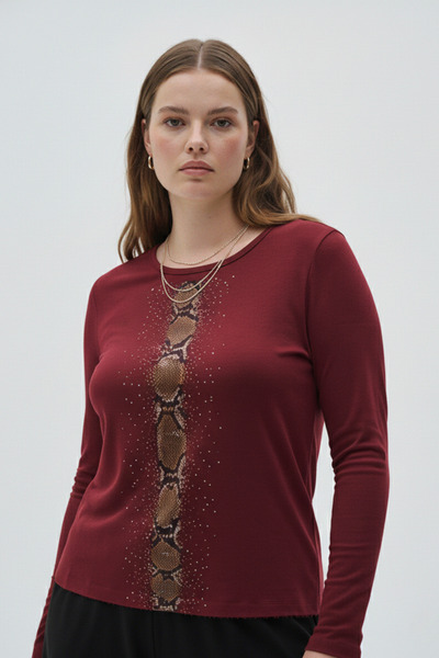 Elisho Parlak Taşlı Viskon Uzun Kollu Kadın Bluz