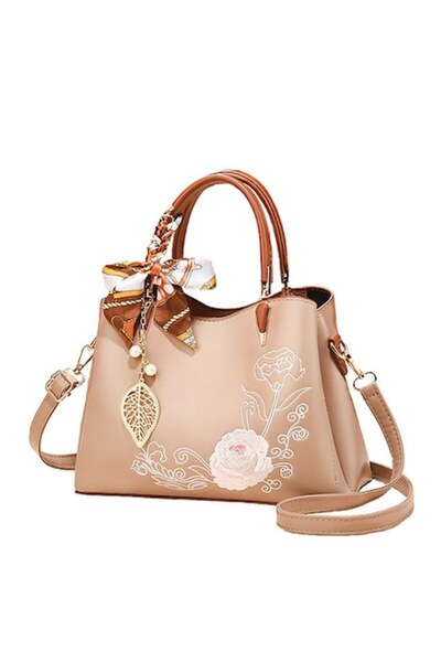 OEM Geantă de damă din piele ecologică cu pandantiv brodat cu flori și frunze...