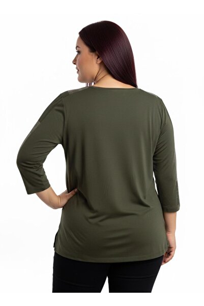 Orly More Stone Detailed Plus Size Viscose Fabric Long Sleeve Mother Blouse