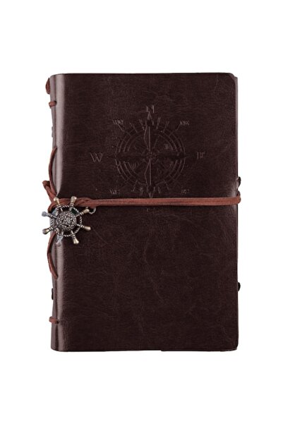 OEM A6 Notebook, Pirate Design, String Closure, 80 Sheets, Dark Brown Faux Le...