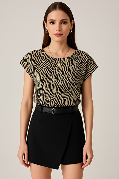 Rich Women's Brown Zebra Patterned Blouse