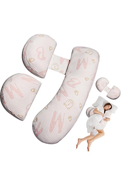 Flippy Pregnancy Pillow Set - Removable Cover, H and U Use, Adjustable, Pale Pink