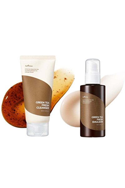 Isntree منظف الشاي الأخضر المنعش 120 مل + مستحلب الشاي الأخضر المنعش 120 مل