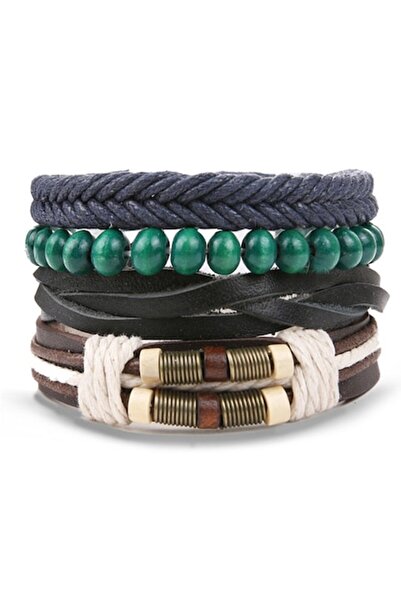 OEM Set de brățări din piele cu pandantiv din piatră de cupru, reglabile, uni...