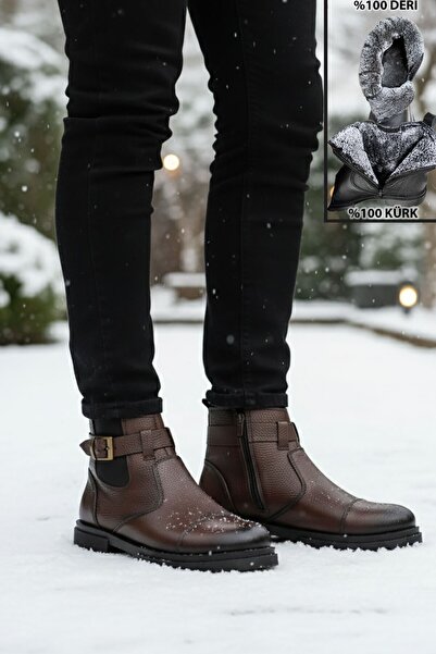 BIG KING Genuine Leather Men's Boots with Fur Inside and Zipper