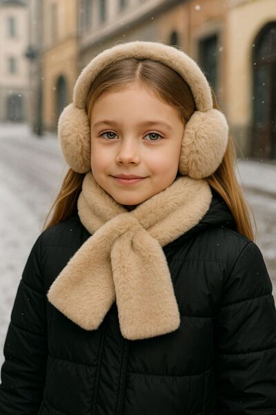 FELLMENS Set de 2 căști și guler pentru gât pentru fete, din pluș cu textura ...