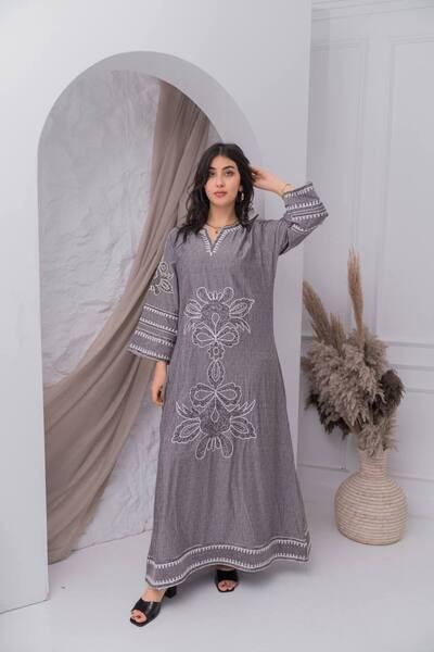 AFandina جلابية كتان بتفاصيل دقيقه تضفي لمسة من الفخامة