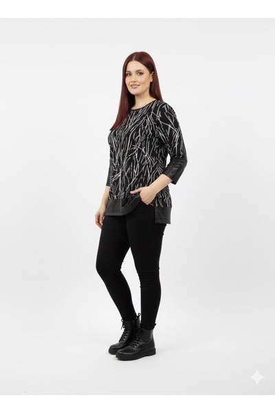 Orly More Patterned and Pieced Plus Size Viscose Long Sleeve Mother Blouse