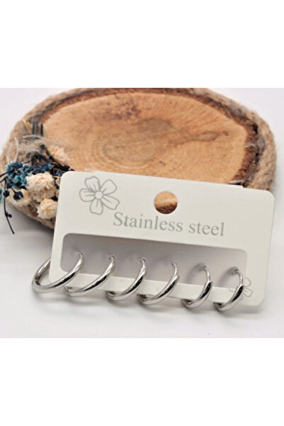 Artepieza co. طقم حلق فولاذي فضي اللون فضي 6 قطع (3 مقاسات مختلفة) حلق فولاذي