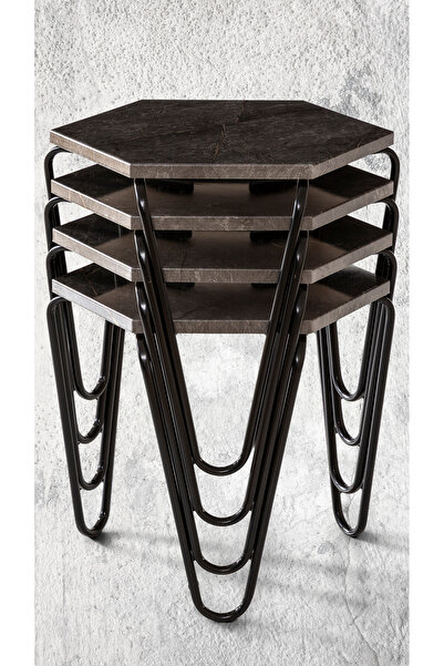 Veys Sehpa SİYAH AYAKLI - STATİK 4 LÜ PİRAMİT ZİGON SEHPA - koyumermer