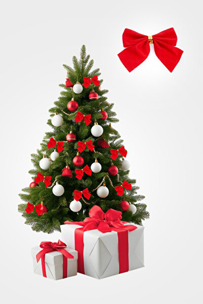 Bimotif Yılbaşı ağaç süsü, fiyonk kurdele, 5cm 1 adet