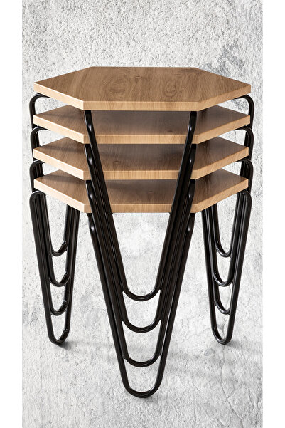 Veys Sehpa SİYAH AYAKLI - STATİK 4 LÜ PİRAMİT ZİGON SEHPA - meşe