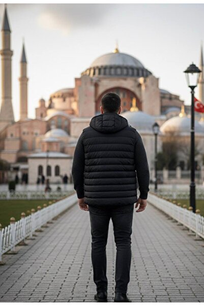 YusGos Men's Waterproof Zippered Pocket Hooded High Quality Large Size Inflatable Padded Vest