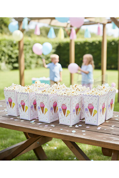 VELONZAL Dondurma Temalı Patlamış Mısır (Popcorn)-Cips Kutusu-Doğum Günü-Part...