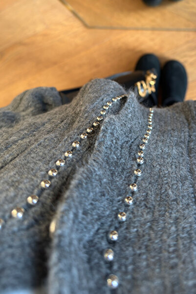 MAGARDE Leather and Metal Beaded Cardigan - Gray