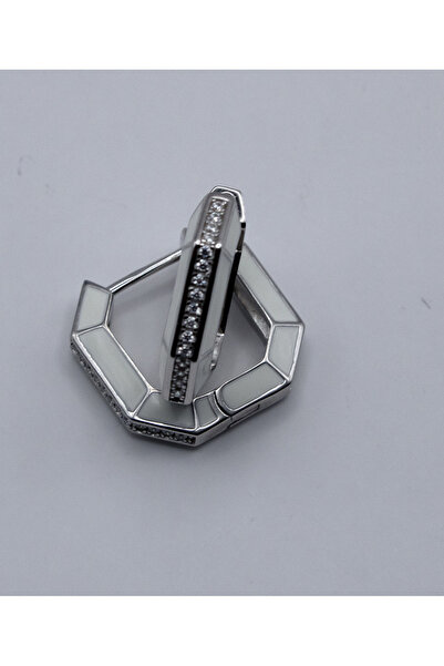 Velvet 925 Silver Earrings with White Enamel – Elegant Geometric Design