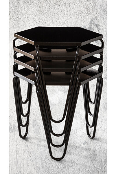 Veys Sehpa SİYAH AYAKLI - STATİK 4 LÜ PİRAMİT ZİGON SEHPA - siyah