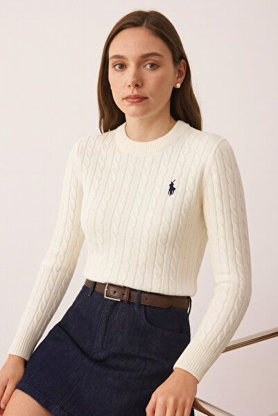 Noi Belis Horse Embroidered Hair Braid Detailed Thin Knitwear Sweater Aw25Kz0117