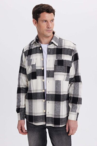 Tudors Men's Slim Fit slim fit plaid single pocket lumberjack shirt