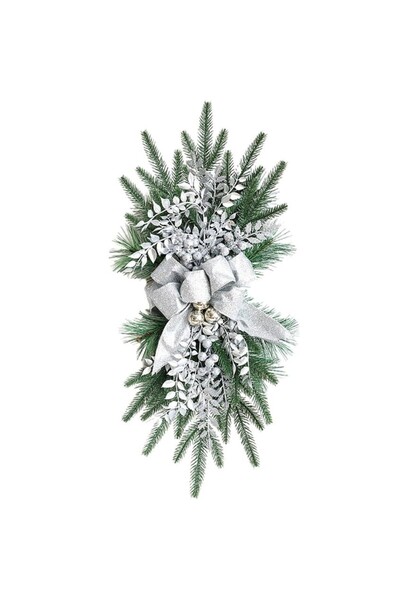 Kardett Decorațiune verticală de Crăciun argintie cu brad artificial, 67x30 c...