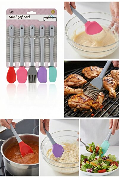 NaviRa Home High Quality 5-Piece Colorful Mini Silicone Kitchen Utensil Set |   Mixing, Stripping, Lubrication