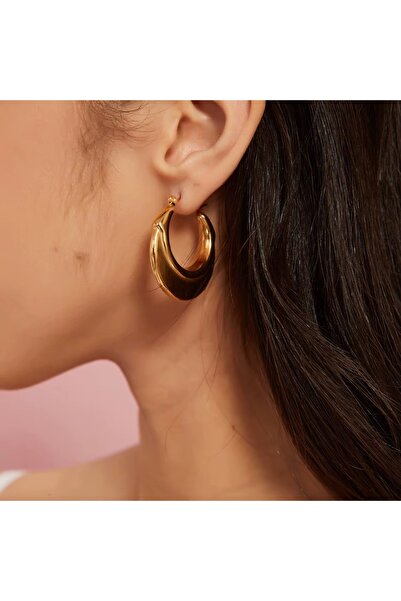 Siya Silver Kararmaz Çelik Geormetrik Katmanlı Halka Küpe