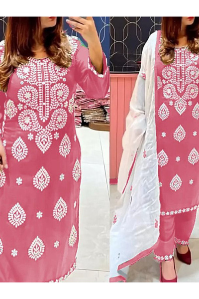 MYSMAR طقم وردي من أعلى وأسفل من القطن الرايون مع وشاح - HRT2318 | وردي