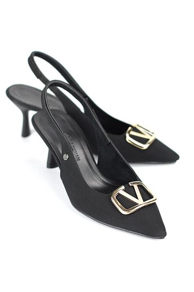 Gökhan Talay Liselotte Flexible Soft Non-Slip Sole (4 cm) Black Suede Open Elastic V Buckle Women's Top