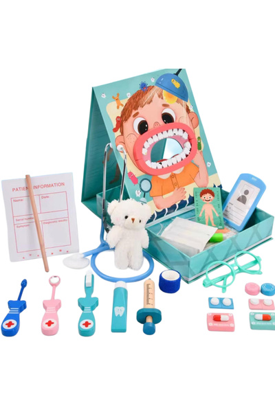 Denn Store Set de joacă din lemn Doctor/Dentist pentru copii – cu accesorii e...