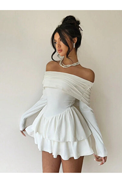 Les Séduisantes c.a. Φούστα από ύφασμα κατάδυσης με γιακά Madonna με ειδικό σχέδιο, αυτοφουσκωτό φόρεμα