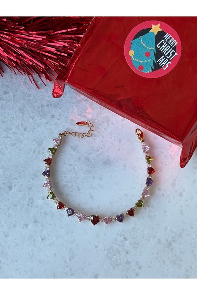 BURÇİN AKSESUAR سوار شوبينغ بحجر الزركون على شكل قلب (17 سم + 3 سم)