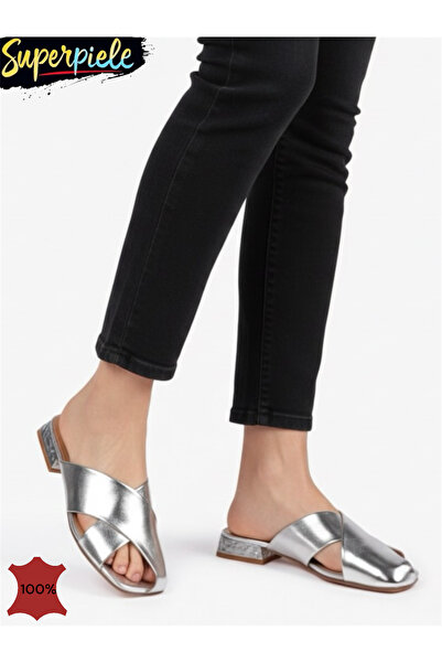 ANGEL BLUE Women's leather slippers with partially closed toe-3 culori