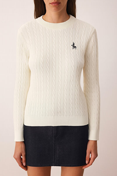 Noi Belis Horse Embroidered Hair Braid Detailed Thin Knitwear Sweater Aw25Kz0117