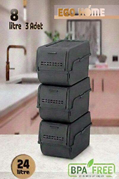 ego home 3'lü 8 lt Mini Boy Patates Soğan Sepeti Sebzelik Organizer Banyo Org...