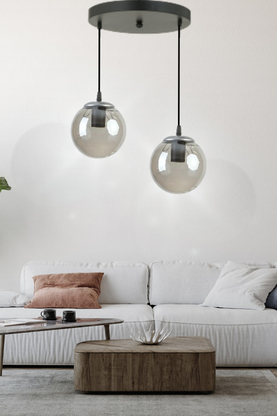 aydın home light HERA 2'Lİ FÜME CAMLI SİYAH SARKIT AVİZE - Yatak Odası - Salo...