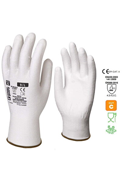 Coverguard Cut-resistant protective gloves level C, EUROCUT 6810, white, palm-dipped PU, high grip, 10 buc/set