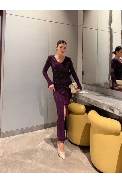 bymaestro woman Women's Sequin Draped V-Neck Dress