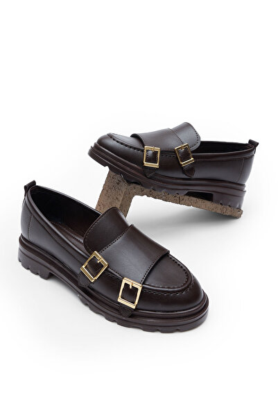 Tonny Black Women's Burgundy Thick Poly Sole Double Buckle Casual Loafer