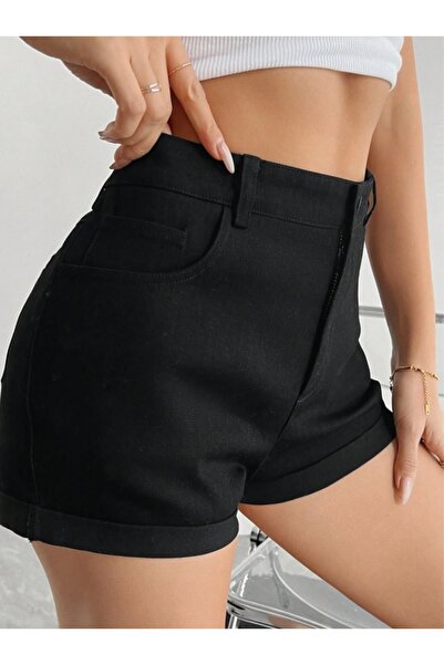 Marlix Jeans Kadın Kot Şort Duble Paça Denim Likralı Toparlayıcı