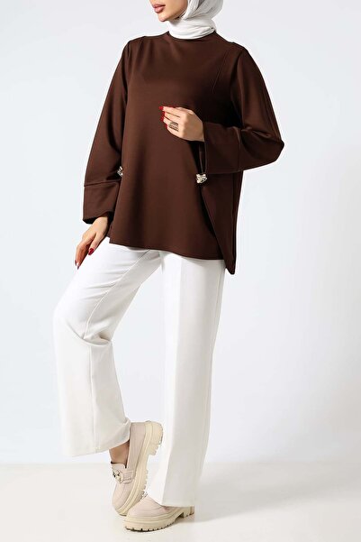 Sabr Polyviscose Wide Cut Tunic with Metal Brooch Detail – Stylish & Modern D...