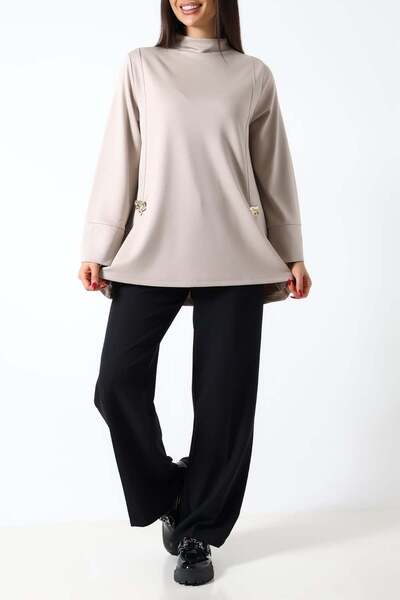 Sabr Polyviscose Wide Cut Tunic with Metal Brooch Detail – Stylish & Modern D...